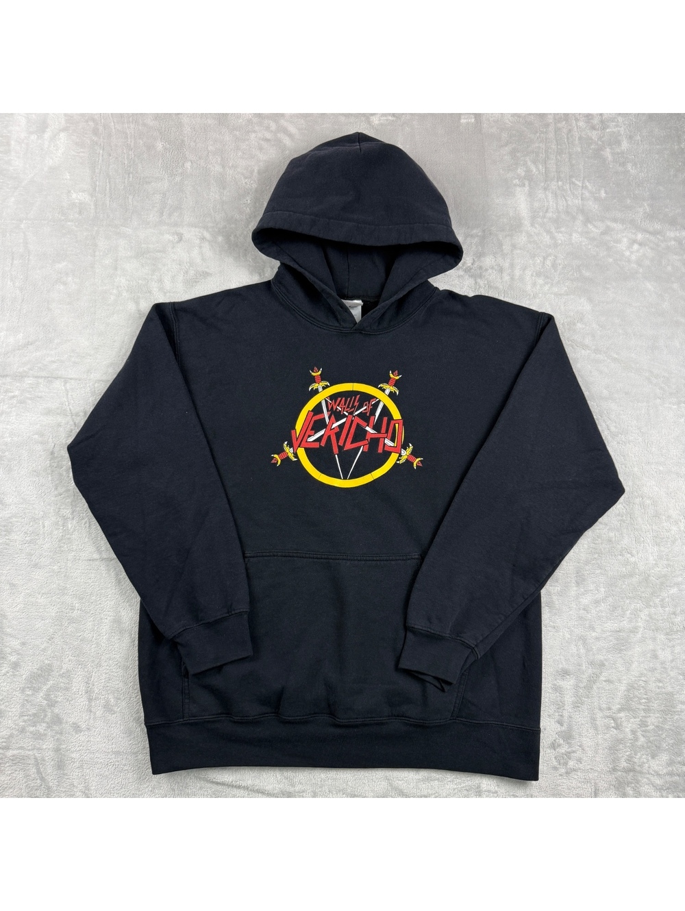 VTG Wall of Jericho Mens M Black Graphic Hoodie Gildan 'Death to False Hardcore'